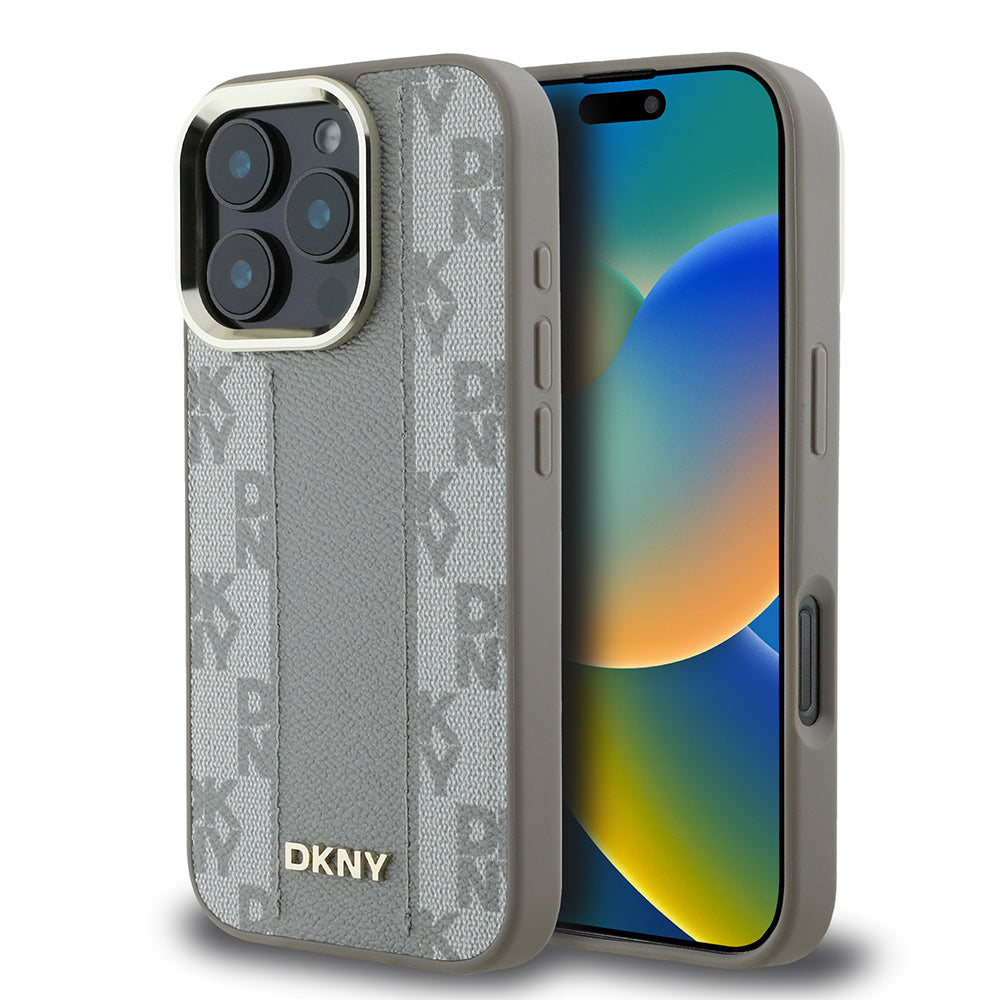 iPhone 16 Pro Max Kılıf DKNY Orjinal Lisanslı M-safe Şarj Özellikli 3D Yazılı Checkered Pattern Kılıf