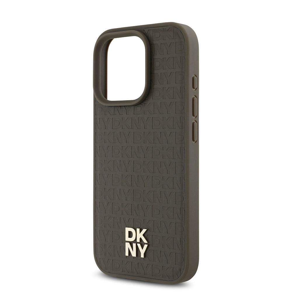 Apple iPhone 16 Pro Max Kılıf DKNY Orjinal Lisanslı Magsafe Şarj Özellikli 3D Yazılı Repeat Pattern Kapak Siyah