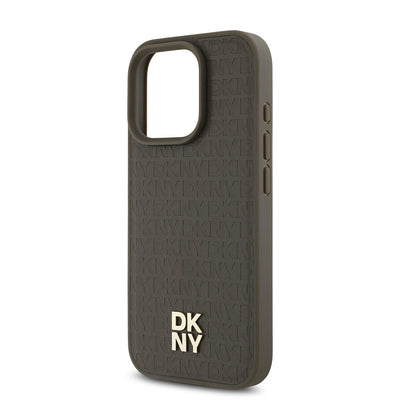 Apple iPhone 16 Pro Max Kılıf DKNY Orjinal Lisanslı Magsafe Şarj Özellikli 3D Yazılı Repeat Pattern Kapak Siyah