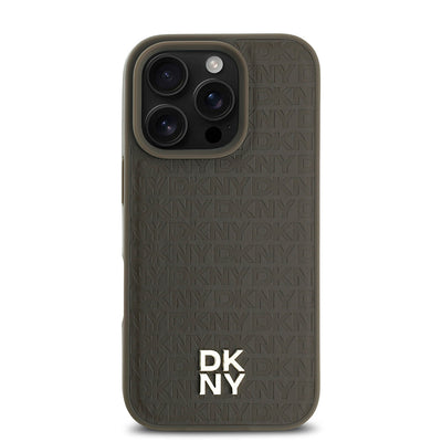 Apple iPhone 16 Pro Max Kılıf DKNY Orjinal Lisanslı Magsafe Şarj Özellikli 3D Yazılı Repeat Pattern Kapak Siyah