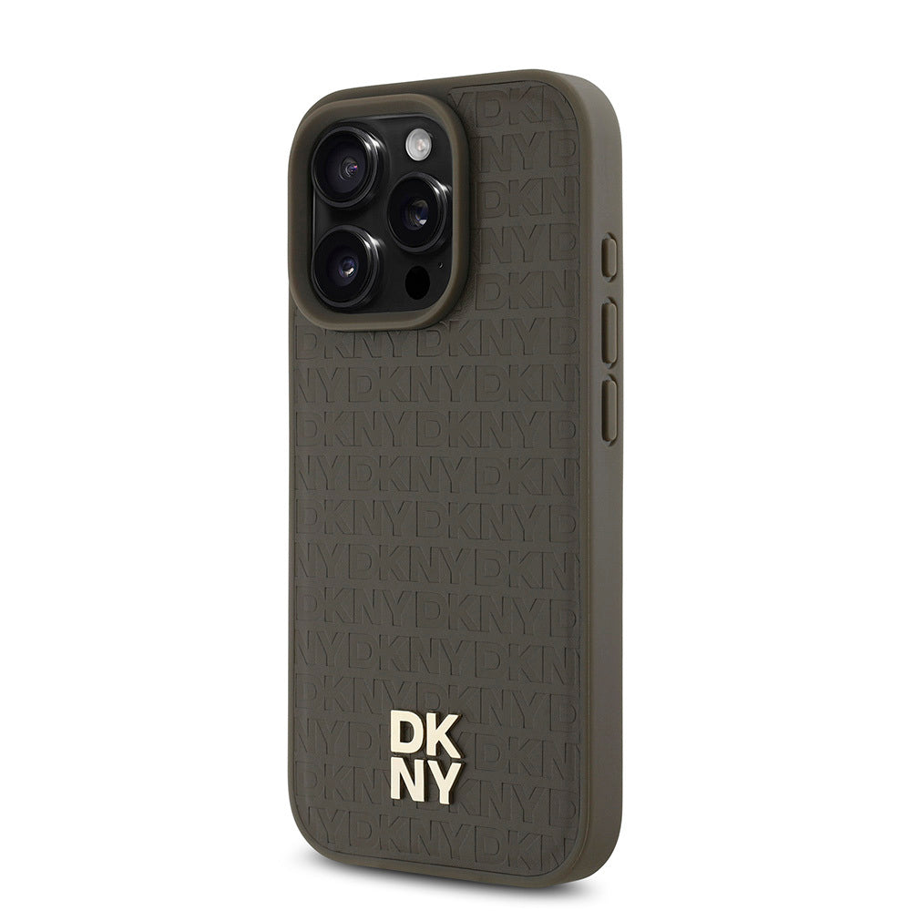 Apple iPhone 16 Pro Max Kılıf DKNY Orjinal Lisanslı Magsafe Şarj Özellikli 3D Yazılı Repeat Pattern Kapak Siyah