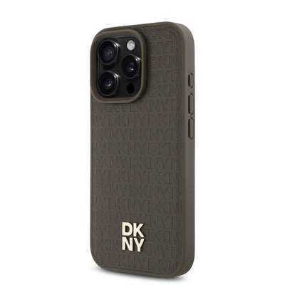 Apple iPhone 16 Pro Max Kılıf DKNY Orjinal Lisanslı Magsafe Şarj Özellikli 3D Yazılı Repeat Pattern Kapak Siyah