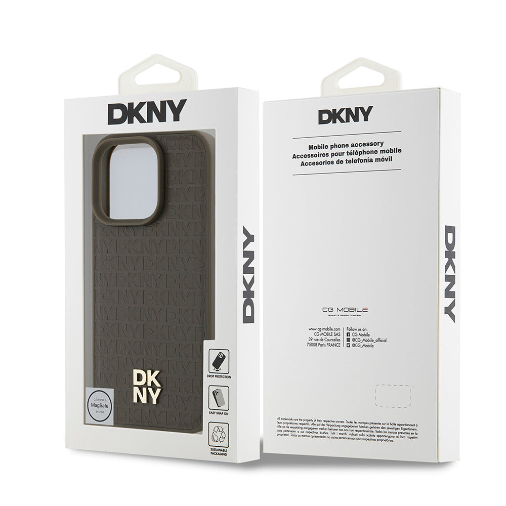 Apple iPhone 16 Pro Max Kılıf DKNY Orjinal Lisanslı Magsafe Şarj Özellikli 3D Yazılı Repeat Pattern Kapak Siyah