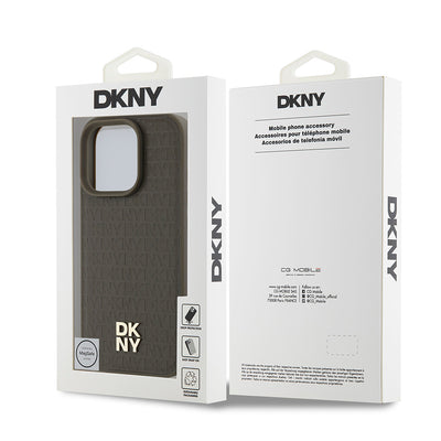 Apple iPhone 16 Pro Max Kılıf DKNY Orjinal Lisanslı Magsafe Şarj Özellikli 3D Yazılı Repeat Pattern Kapak Siyah