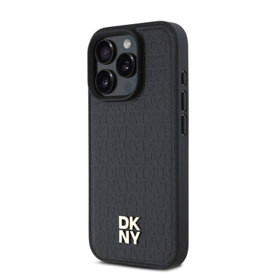 Apple iPhone 16 Pro Max Kılıf DKNY Orjinal Lisanslı Magsafe Şarj Özellikli 3D Yazılı Repeat Pattern Kapak Siyah