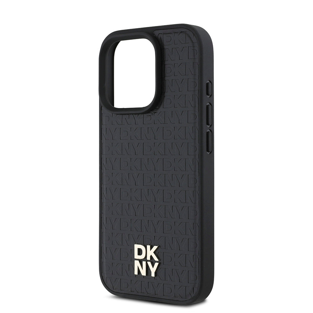 Apple iPhone 16 Pro Max Kılıf DKNY Orjinal Lisanslı Magsafe Şarj Özellikli 3D Yazılı Repeat Pattern Kapak Siyah