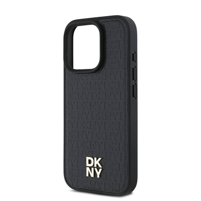 Apple iPhone 16 Pro Max Kılıf DKNY Orjinal Lisanslı Magsafe Şarj Özellikli 3D Yazılı Repeat Pattern Kapak Siyah