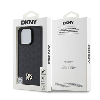Apple iPhone 16 Pro Max Kılıf DKNY Orjinal Lisanslı Magsafe Şarj Özellikli 3D Yazılı Repeat Pattern Kapak Siyah