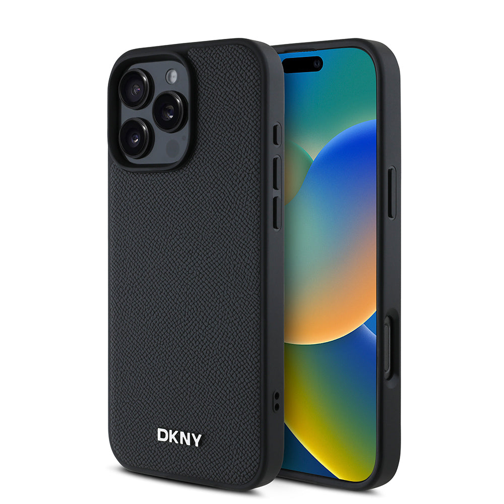 iPhone 16 Pro Max Kılıf DKNY Orjinal Lisanslı M-safe Şarj Özellikli Metal Logolu PU Deri Grained Kılıf