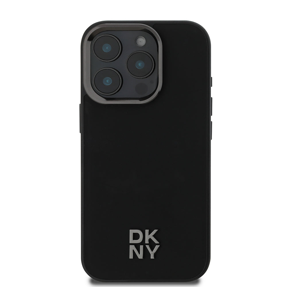 Apple iPhone 16 Pro Max Kılıf DKNY Orjinal Lisanslı Magsafe Şarj Özellikli Metal Logolu PU Deri Plain Kapak Siyah