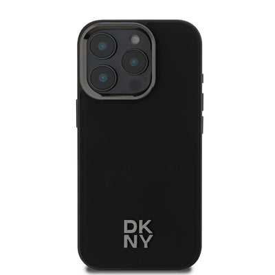 Apple iPhone 16 Pro Max Kılıf DKNY Orjinal Lisanslı Magsafe Şarj Özellikli Metal Logolu PU Deri Plain Kapak Siyah
