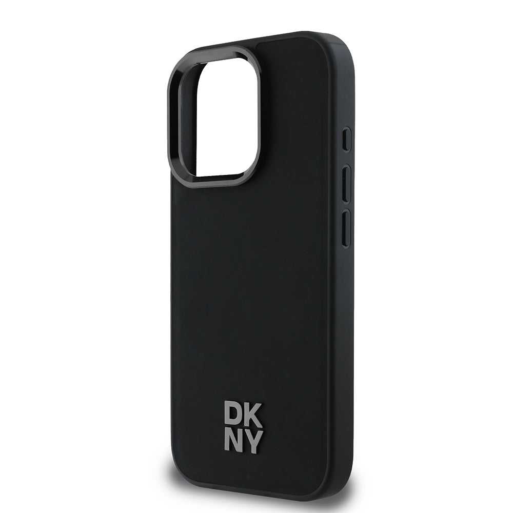 Apple iPhone 16 Pro Max Kılıf DKNY Orjinal Lisanslı Magsafe Şarj Özellikli Metal Logolu PU Deri Plain Kapak Siyah