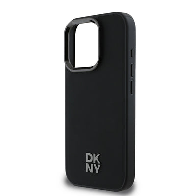 Apple iPhone 16 Pro Max Kılıf DKNY Orjinal Lisanslı Magsafe Şarj Özellikli Metal Logolu PU Deri Plain Kapak Siyah