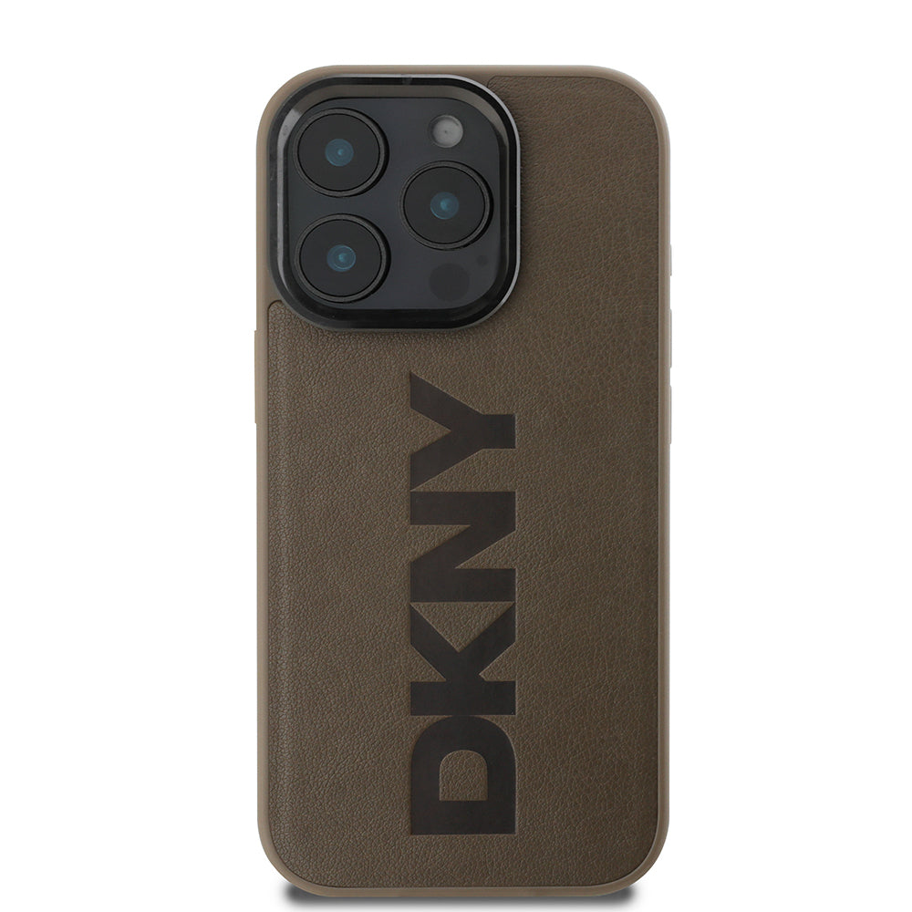 Apple iPhone 16 Pro Max Kılıf DKNY Orjinal Lisanslı Magsafe Şarj Özellikli PU Deri Plain Kapak Kahverengi