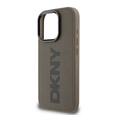Apple iPhone 16 Pro Max Kılıf DKNY Orjinal Lisanslı Magsafe Şarj Özellikli PU Deri Plain Kapak Kahverengi