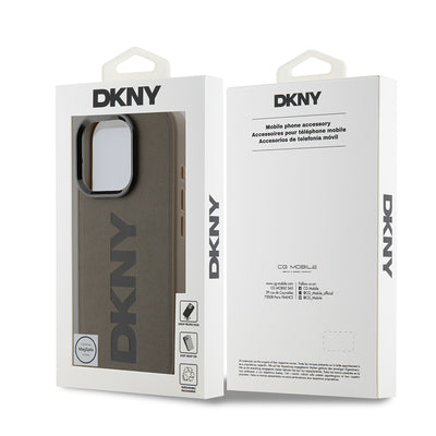Apple iPhone 16 Pro Max Kılıf DKNY Orjinal Lisanslı Magsafe Şarj Özellikli PU Deri Plain Kapak Kahverengi
