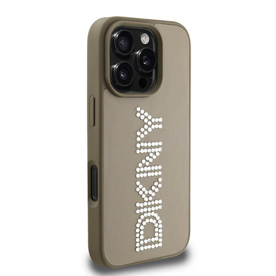 Apple iPhone 16 Pro Max Kılıf DKNY Orjinal Lisanslı Taşlı DKNY Yazılı Metalik Rhinestones PU Deri Kapak Siyah