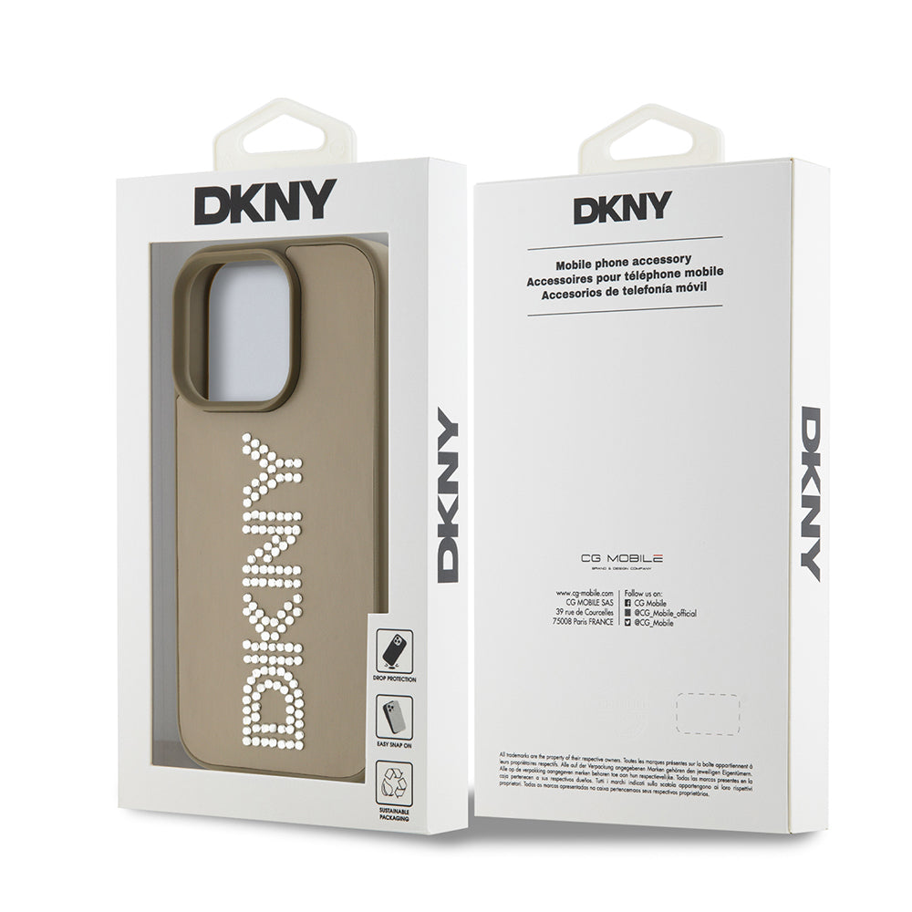 iPhone 16 Pro Max Kılıf DKNY Orjinal Lisanslı Taşlı DKNY Yazılı Metalik Rhinestones PU Deri Kılıf