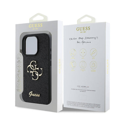 Apple iPhone 16 Pro Max Kılıf Guess Orjinal Lisanslı 4G Büyük Metal Logolu Glitter Kapak Gold