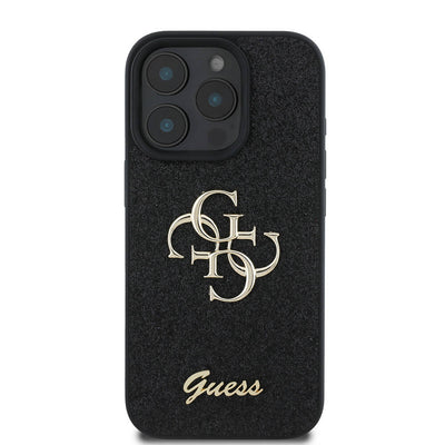 Apple iPhone 16 Pro Max Kılıf Guess Orjinal Lisanslı 4G Büyük Metal Logolu Glitter Kapak Gold