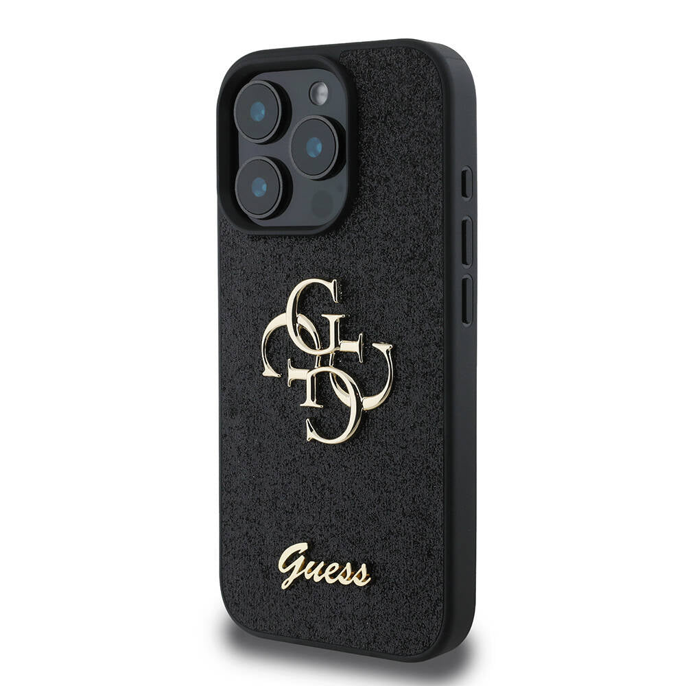 Apple iPhone 16 Pro Max Kılıf Guess Orjinal Lisanslı 4G Büyük Metal Logolu Glitter Kapak Gold