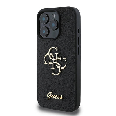 Apple iPhone 16 Pro Max Kılıf Guess Orjinal Lisanslı 4G Büyük Metal Logolu Glitter Kapak Gold