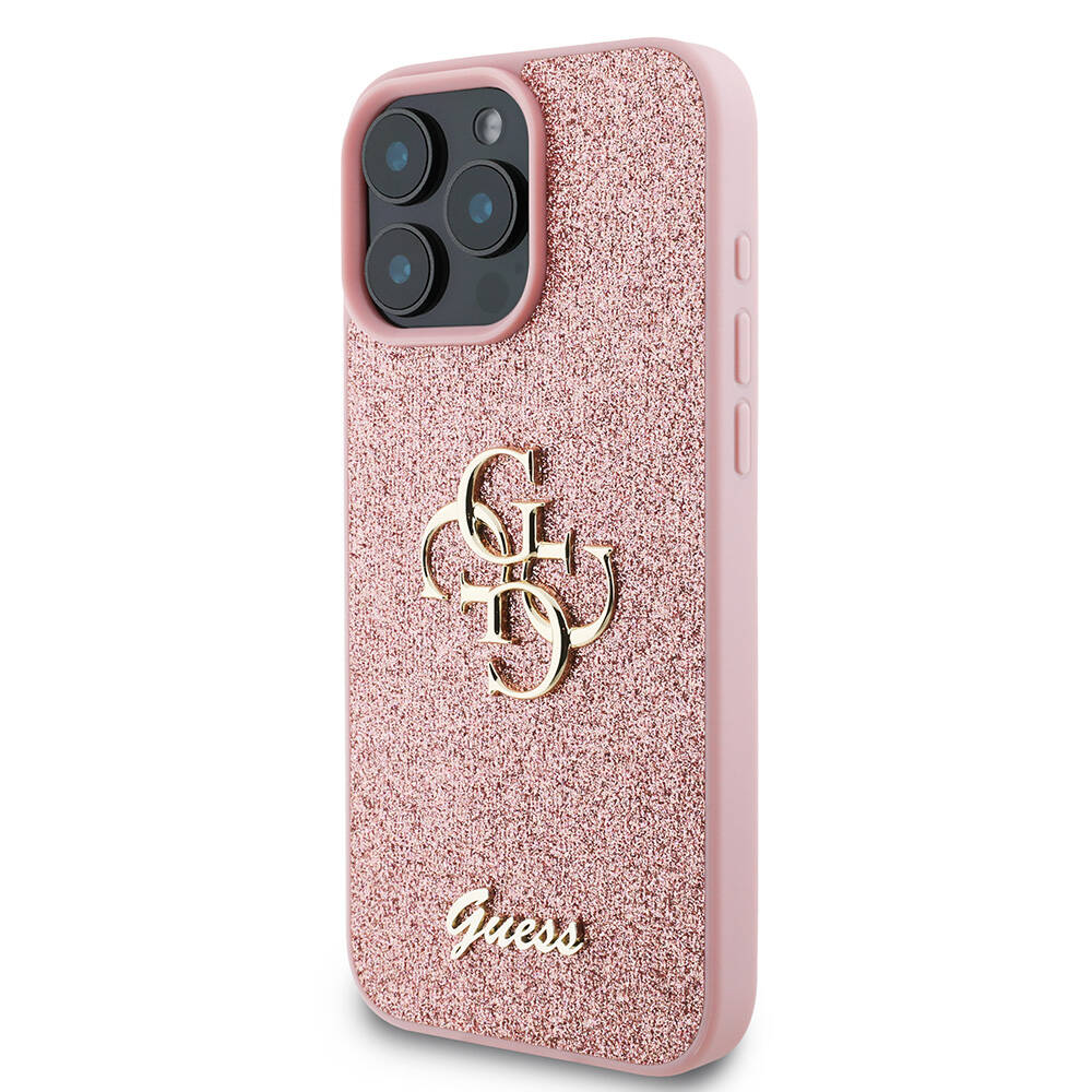Apple iPhone 16 Pro Max Kılıf Guess Orjinal Lisanslı 4G Büyük Metal Logolu Glitter Kapak Gold