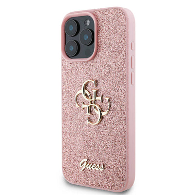 Apple iPhone 16 Pro Max Kılıf Guess Orjinal Lisanslı 4G Büyük Metal Logolu Glitter Kapak Gold