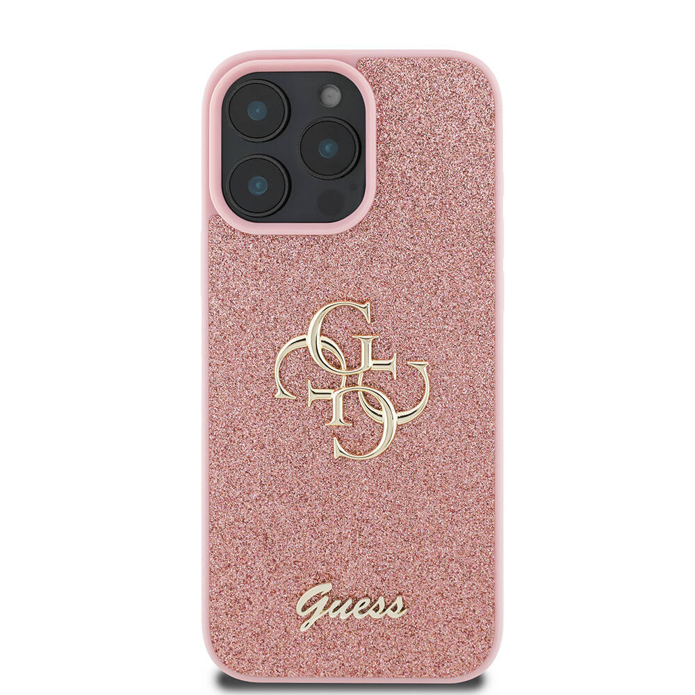 Apple iPhone 16 Pro Max Kılıf Guess Orjinal Lisanslı 4G Büyük Metal Logolu Glitter Kapak Gold