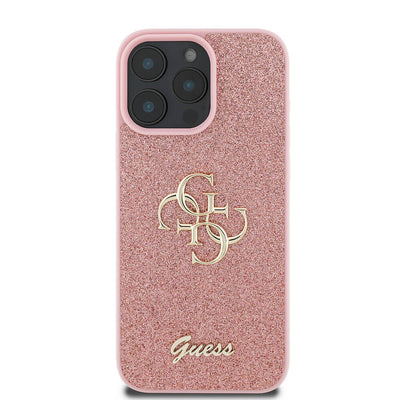 Apple iPhone 16 Pro Max Kılıf Guess Orjinal Lisanslı 4G Büyük Metal Logolu Glitter Kapak Gold