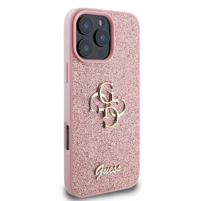 Apple iPhone 16 Pro Max Kılıf Guess Orjinal Lisanslı 4G Büyük Metal Logolu Glitter Kapak Gold