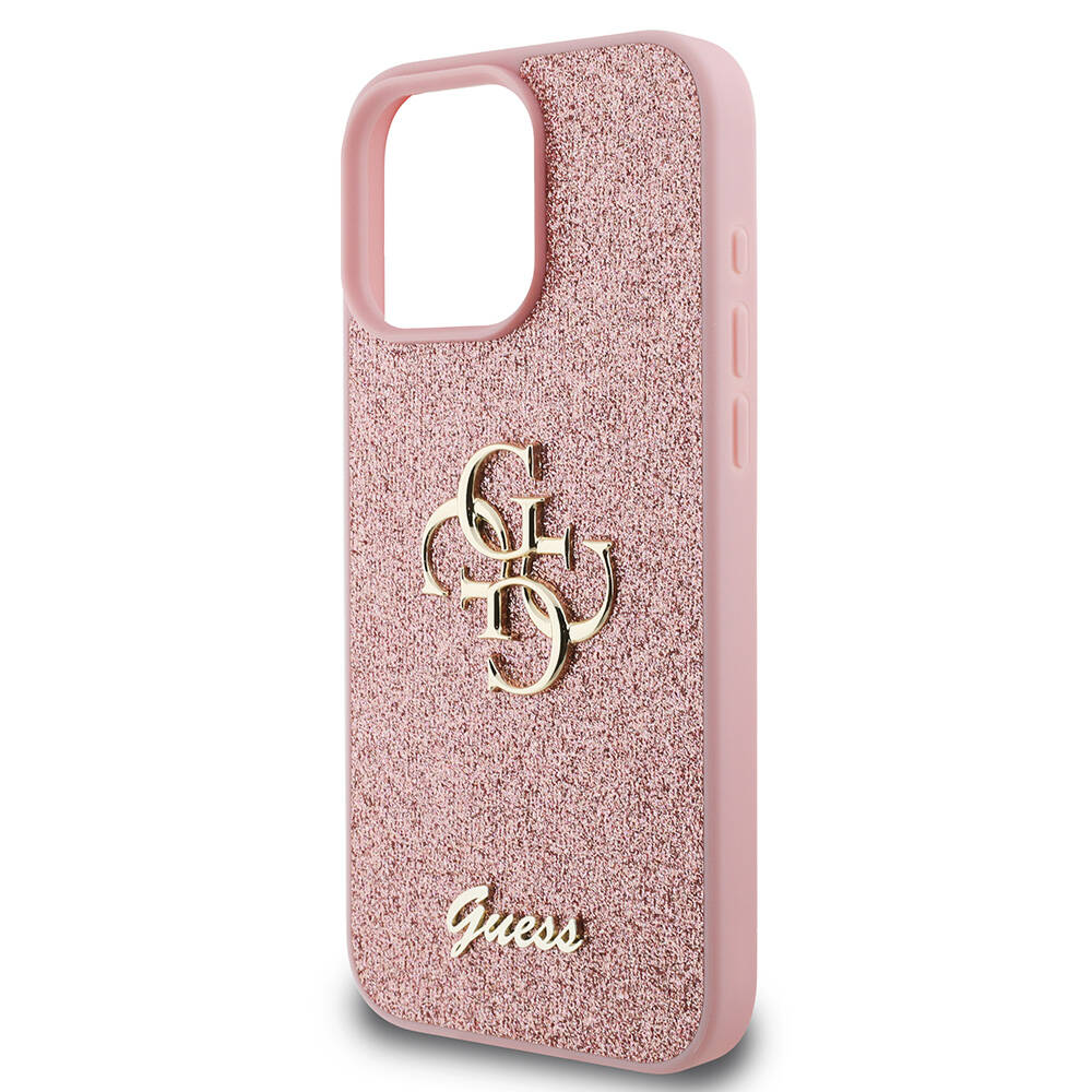 Apple iPhone 16 Pro Max Kılıf Guess Orjinal Lisanslı 4G Büyük Metal Logolu Glitter Kapak Gold