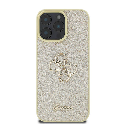 Apple iPhone 16 Pro Max Kılıf Guess Orjinal Lisanslı 4G Büyük Metal Logolu Glitter Kapak Gold