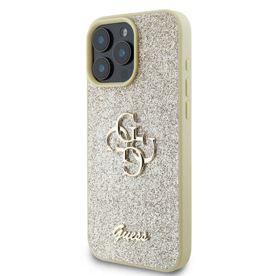Apple iPhone 16 Pro Max Kılıf Guess Orjinal Lisanslı 4G Büyük Metal Logolu Glitter Kapak Gold