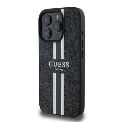 Apple iPhone 16 Pro Max Kılıf Guess Orjinal Lisanslı Magsafe Şarj Özellikli 4G Şerit Tasarımlı Printed Kapak Kahverengi