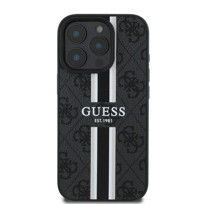 Apple iPhone 16 Pro Max Kılıf Guess Orjinal Lisanslı Magsafe Şarj Özellikli 4G Şerit Tasarımlı Printed Kapak Kahverengi