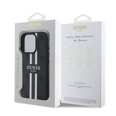 Apple iPhone 16 Pro Max Kılıf Guess Orjinal Lisanslı Magsafe Şarj Özellikli 4G Şerit Tasarımlı Printed Kapak Pembe