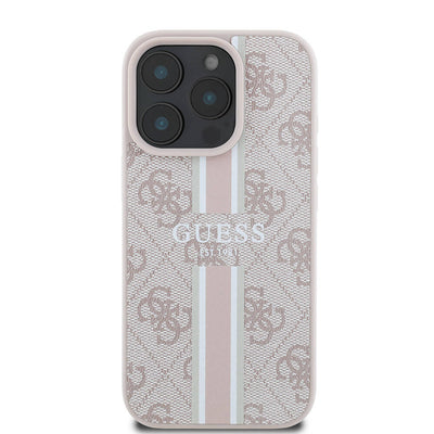 Apple iPhone 16 Pro Max Kılıf Guess Orjinal Lisanslı Magsafe Şarj Özellikli 4G Şerit Tasarımlı Printed Kapak Pembe