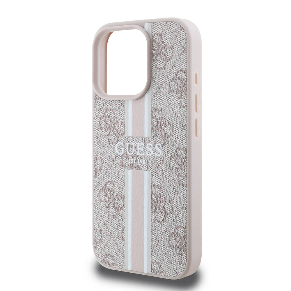 Apple iPhone 16 Pro Max Kılıf Guess Orjinal Lisanslı Magsafe Şarj Özellikli 4G Şerit Tasarımlı Printed Kapak Kahverengi