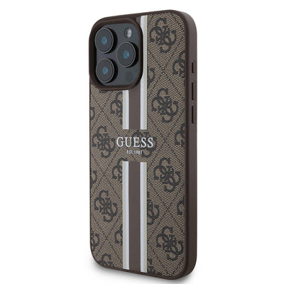 Apple iPhone 16 Pro Max Kılıf Guess Orjinal Lisanslı Magsafe Şarj Özellikli 4G Şerit Tasarımlı Printed Kapak Kahverengi