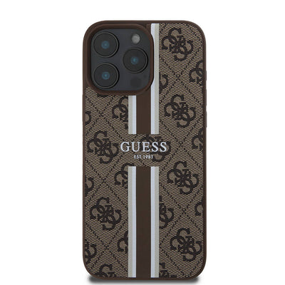 Apple iPhone 16 Pro Max Kılıf Guess Orjinal Lisanslı Magsafe Şarj Özellikli 4G Şerit Tasarımlı Printed Kapak Pembe