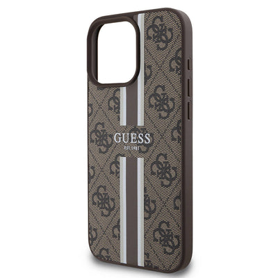 Apple iPhone 16 Pro Max Kılıf Guess Orjinal Lisanslı Magsafe Şarj Özellikli 4G Şerit Tasarımlı Printed Kapak Pembe