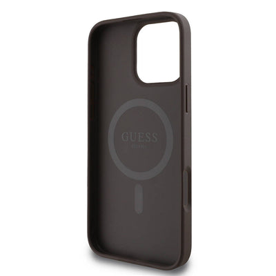 Apple iPhone 16 Pro Max Kılıf Guess Orjinal Lisanslı Magsafe Şarj Özellikli 4G Şerit Tasarımlı Printed Kapak Kahverengi