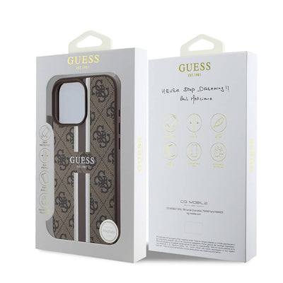 Apple iPhone 16 Pro Max Kılıf Guess Orjinal Lisanslı Magsafe Şarj Özellikli 4G Şerit Tasarımlı Printed Kapak Pembe
