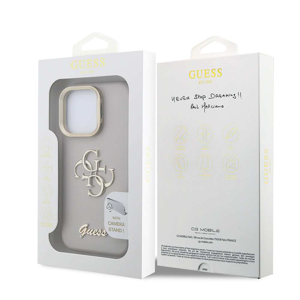 iPhone 16 Pro Max Kılıf Guess Orjinal Lisanslı Grained Yazı Logolu Kamera Standlı Kılıf