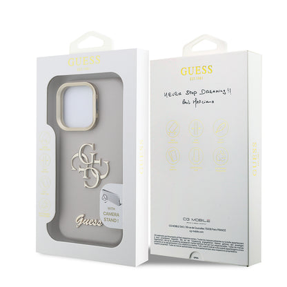 iPhone 16 Pro Max Kılıf Guess Orjinal Lisanslı Grained Yazı Logolu Kamera Standlı Kılıf