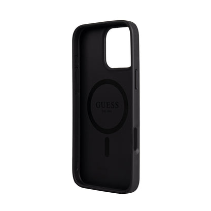 Apple iPhone 16 Pro Max Kılıf Guess Orjinal Lisanslı M-safe Şarj Özellikli 4G Metal Büyük Logolu Kartlıklı Kapak