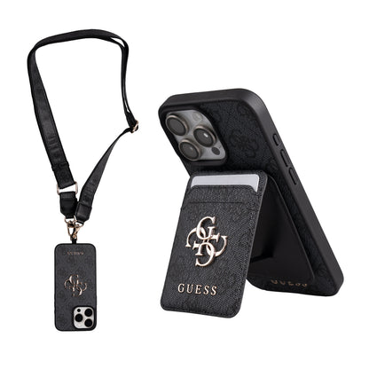 Apple iPhone 16 Pro Max Kılıf Guess Orjinal Lisanslı M-safe Şarj Özellikli Askılı ve 4G Logo Kartlıklı Kapak