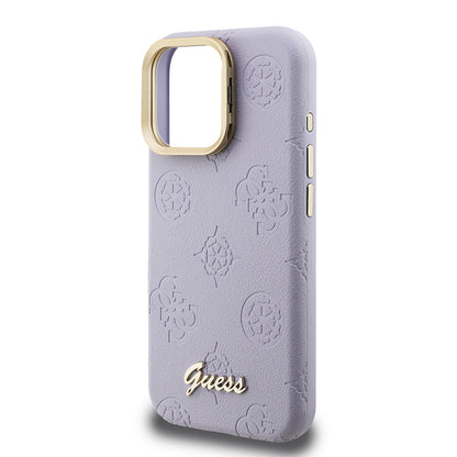 iPhone 16 Pro Max Kılıf Guess Orjinal Lisanslı M-safe Şarj Özellikli Sıcak Baskılı Yazı Logolu Kamera Standlı PU Deri Peony Kılıf