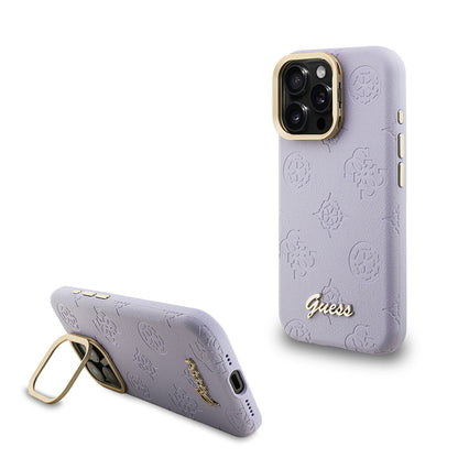 iPhone 16 Pro Max Kılıf Guess Orjinal Lisanslı M-safe Şarj Özellikli Sıcak Baskılı Yazı Logolu Kamera Standlı PU Deri Peony Kılıf